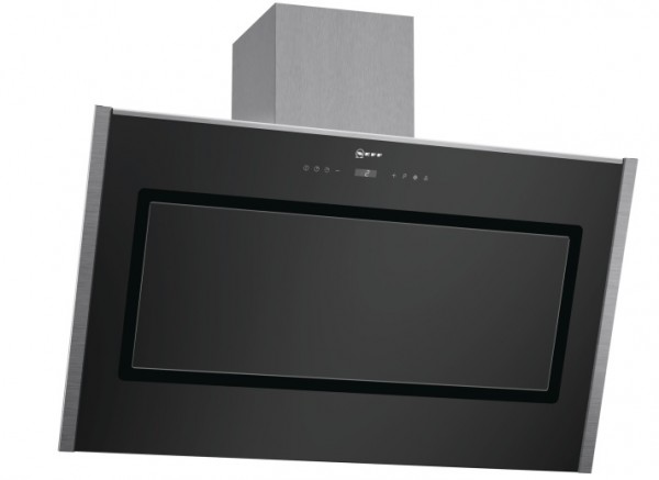 90cm Black Glass Angled Chimney Hood with S/S Trim