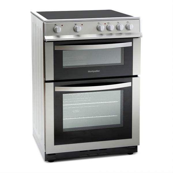 60cm Cooker with Double Oven and Ceramic Hob in Silver
