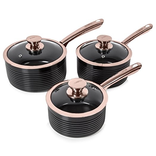 3 Piece Pan Set Black & Rose Gold