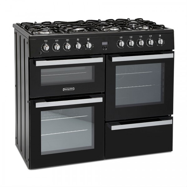 100cm Duel Fuel Range Cooker With 2 Ovens In Black