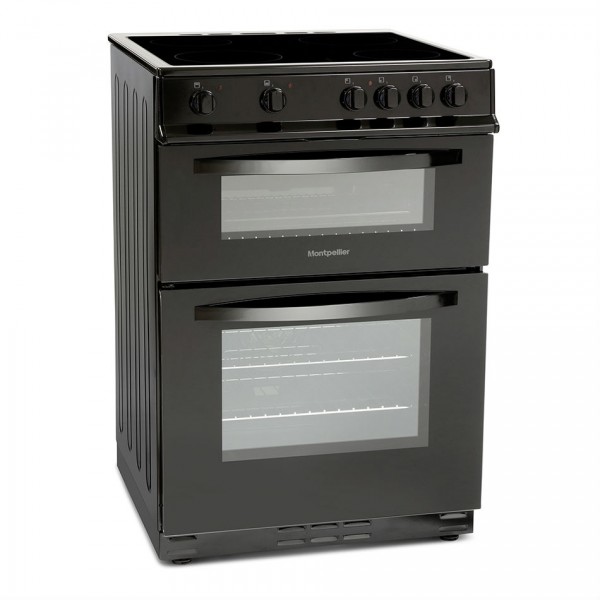 60cm Cooker with Double Oven and Ceramic Hob in Black
