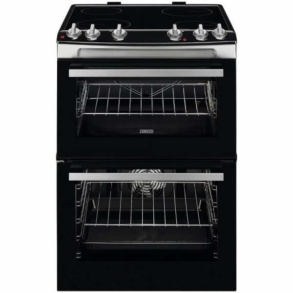 60cm Electric Cooker With Double Oven And Ceramic Hob In Stainless