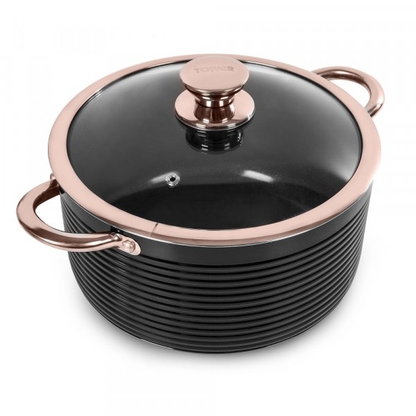 24cm Casserole Dish In Black And Rose Gold