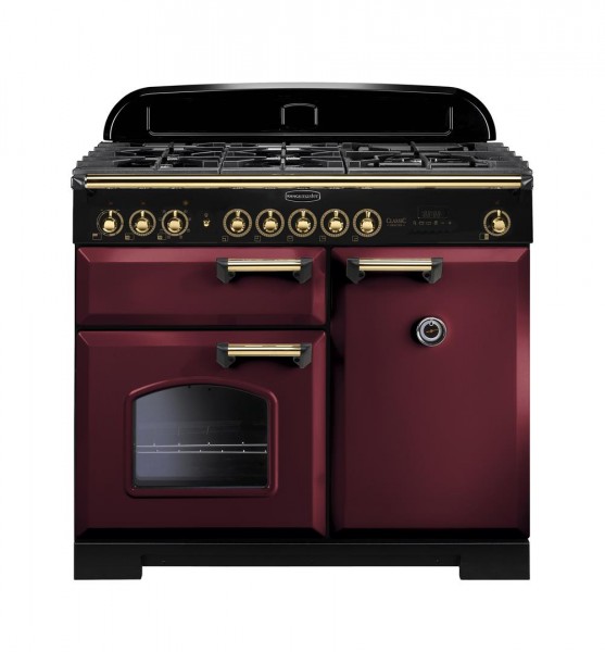 Rangemaster Classic Deluxe 100DF Cranberry Brass 115560 Dual Fuel Range Cooker