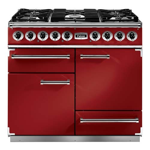 Falcon Continental 1092 DF Cherry Red Nickel 87160 Dual Fuel Range Cooker