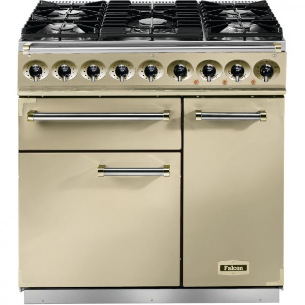 Falcon 900 DX DF Cream Brass 77000 Dual Fuel Range Cooker