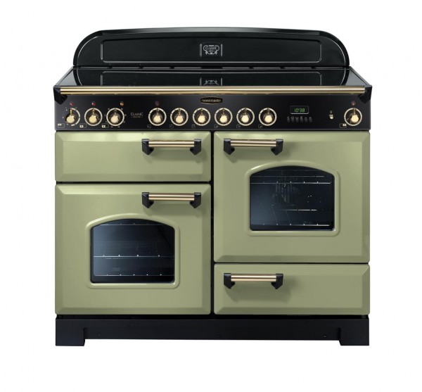 Rangemaster Classic Deluxe 110CER Olive Green Brass 114590 Electric Range Cooker