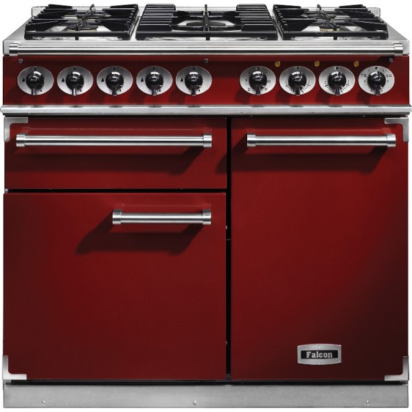 Falcon 1000 DX DF Cherry Red Nickel 98640 Dual Fuel Range Cooker