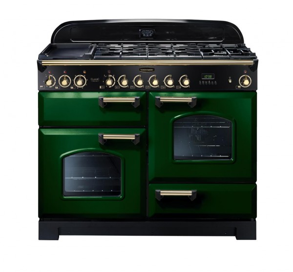 Rangemaster Classic Deluxe 110DF Green Brass 112900 Dual Fuel Range Cooker