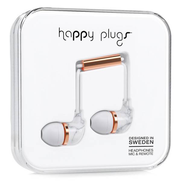 Happy Plugs In Ear Heaphones in White Marble