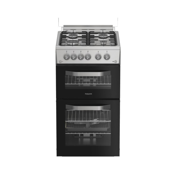 Hotpoint HDG5GCX 50cm Wide 4 Burner Double Oven Gas Cooker