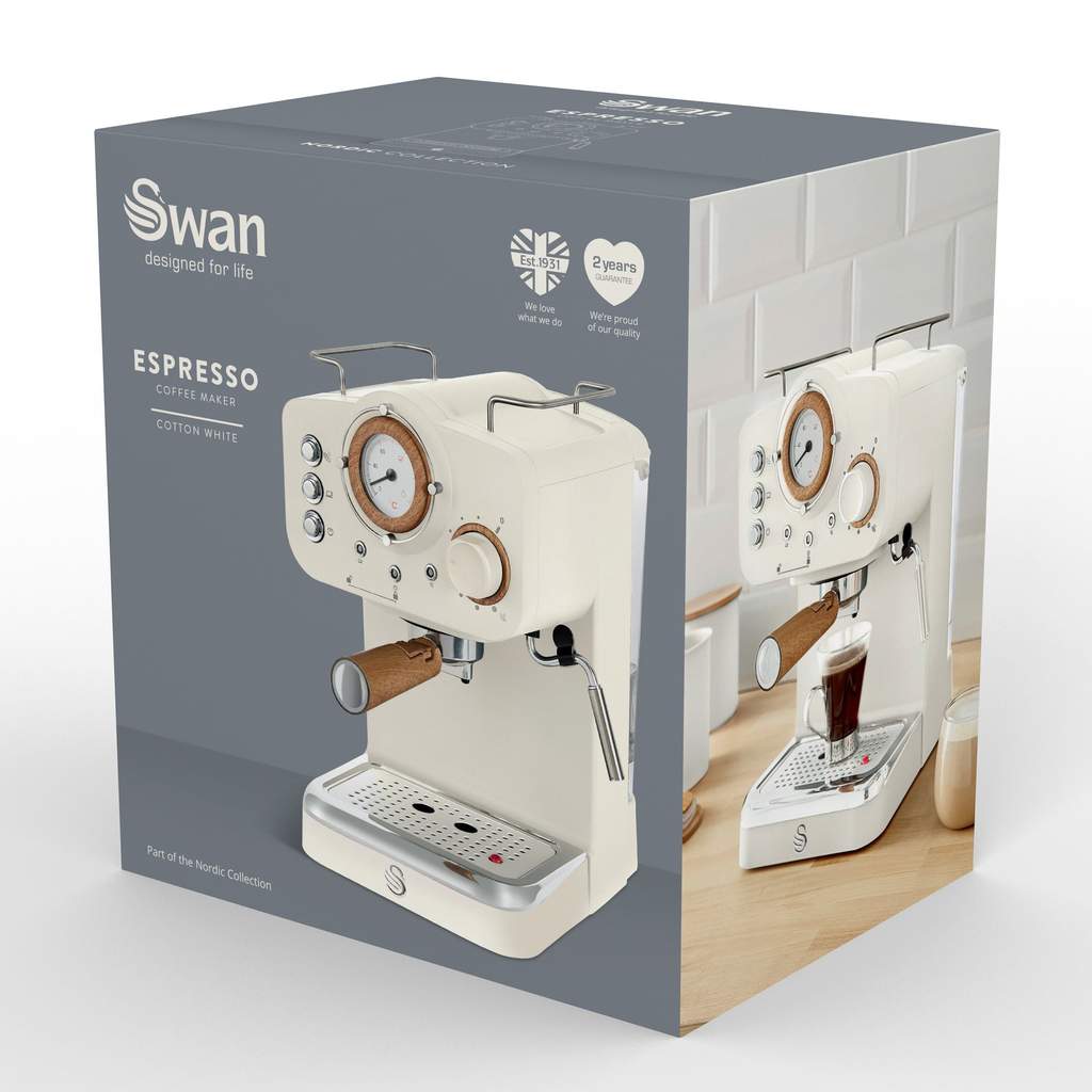 Swan SK22110WHTN Nordic Style Pump Espresso Coffee Machine with Milk