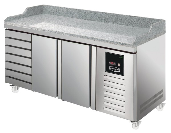 Sterling Pro SPI-8-200-27 Green 202cm Wide 194L 2 Doors 7 Drawers Granite Topped Counter Fridge