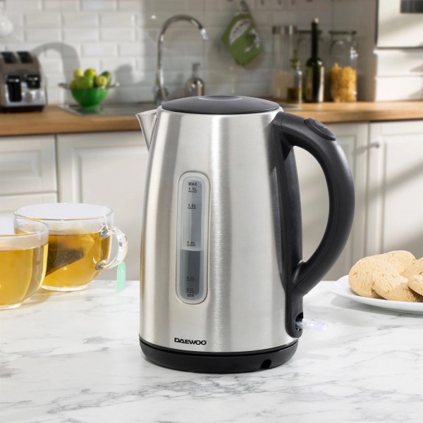 Daewoo SDA2733GE 1.7L 3kW Rapid Boil Kettle Stainless Steel Auto Shut-Off 360 Base Silver