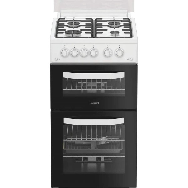 Hotpoint HDG5GCW 50cm Wide 4 Burner Double Oven Gas Cooker