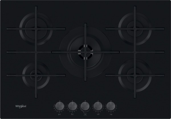 Whirlpool GOWL758NB W Collection 5 Burner Gas on Glass 75cm Wide Hob