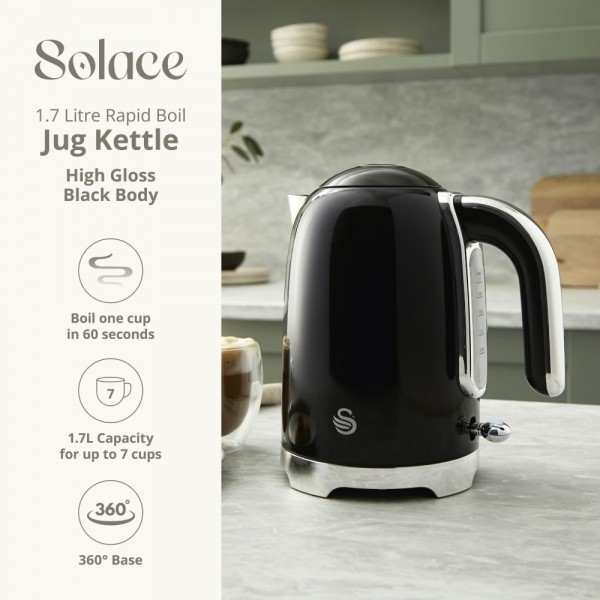 Swan SK19026BLK 1.7L Solace Black Stainless Steel Kettle