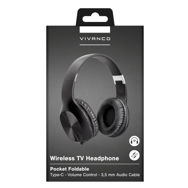 Vivanco Wireless TV Headphones, Foldable VNAHEADBTK