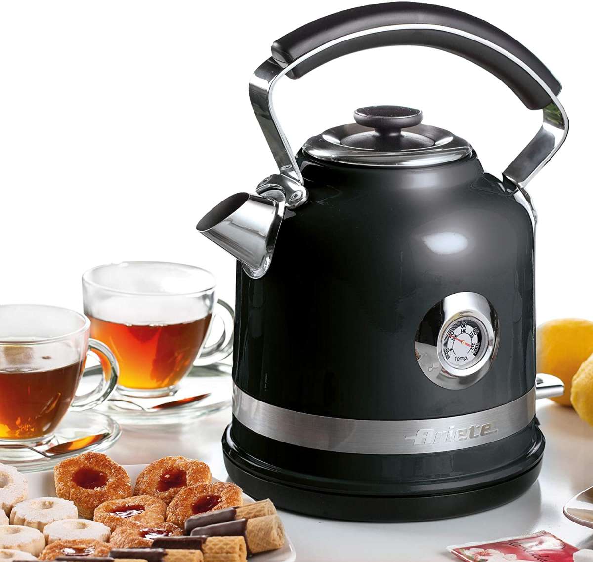 Ariete 2854B Moderna 1.7L Electric Kettle in Black Traditional Style