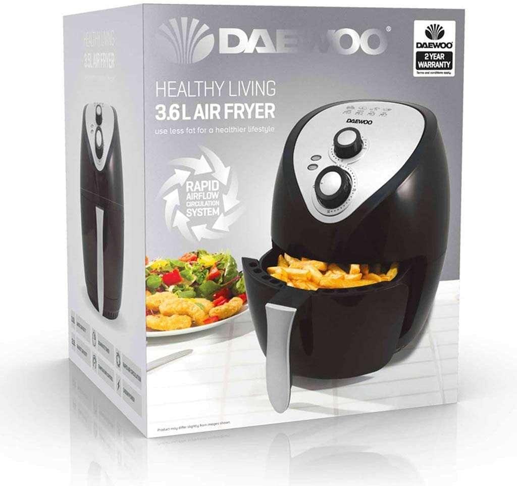 Daewoo SDA1553 Healthy Living 3.6L Air Fryer in Black Family Sized