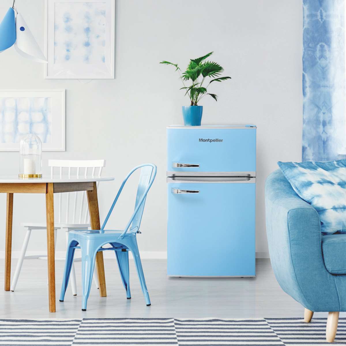 Montpellier MAB2035PB Retro UnderCounter Fridge Freezer in Pastel Blue