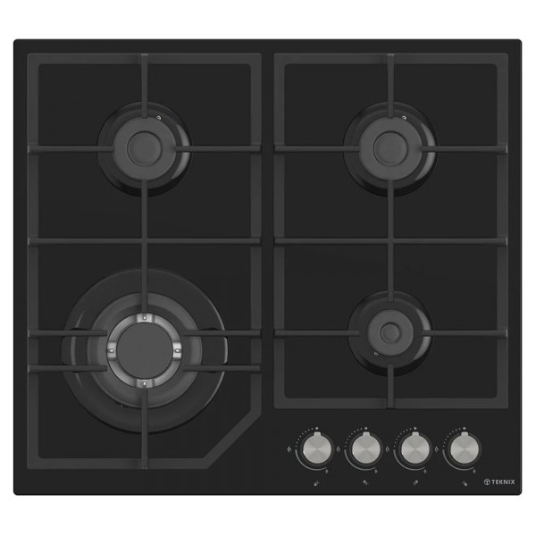 Teknix BITK260GHB 60cm Wide 4 Burner Gas on Glass Hob