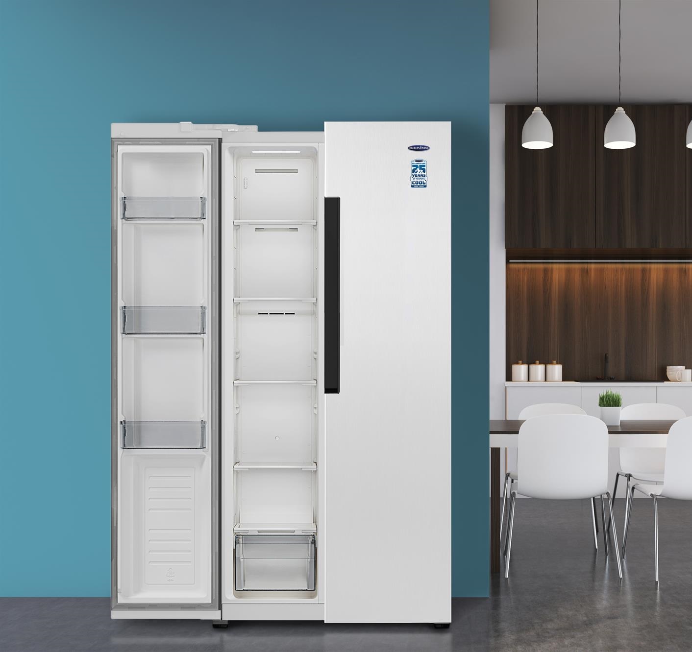 IceKing IK436W 436litre American Style Fridge Freezer Class White G