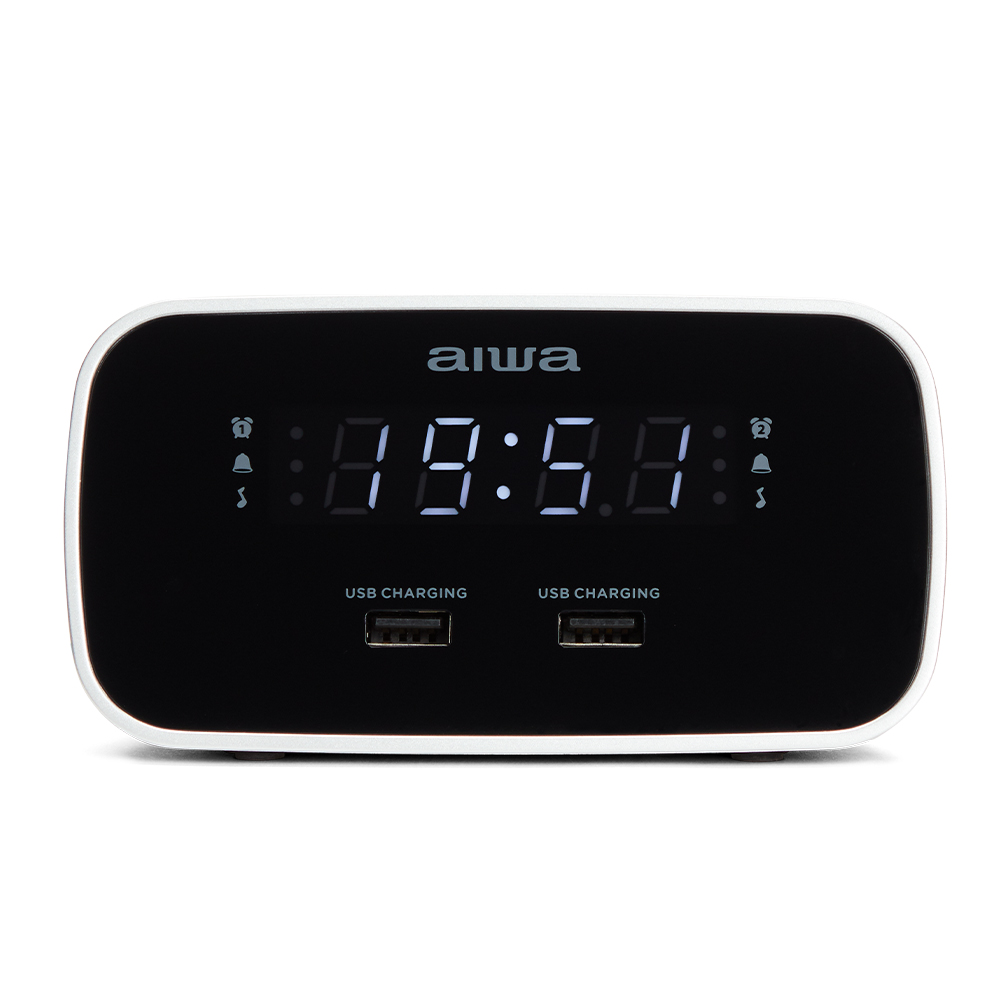 Aiwa CRU19BK Dual Alarm FM Clock Radio with USB Charging in Black