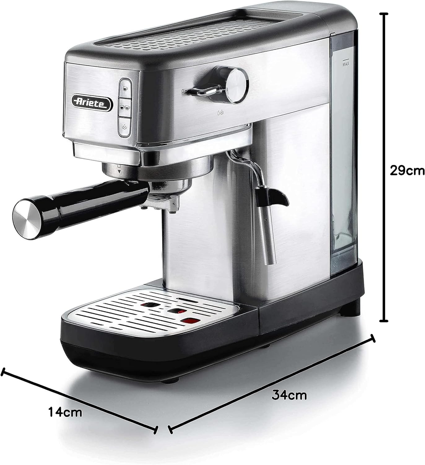 Ariete 1380 Espresso Machine with Milk Frother in Stainless Steel G