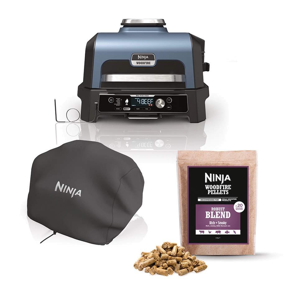 Ninja OG901UKCOVKIT Electric BBQ Grill & Smoker with Cover and Woodfire Pellets