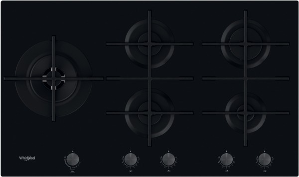 Whirlpool GOWL958NB W Collection 5 Burner Gas on Glass 85cm Wide Hob