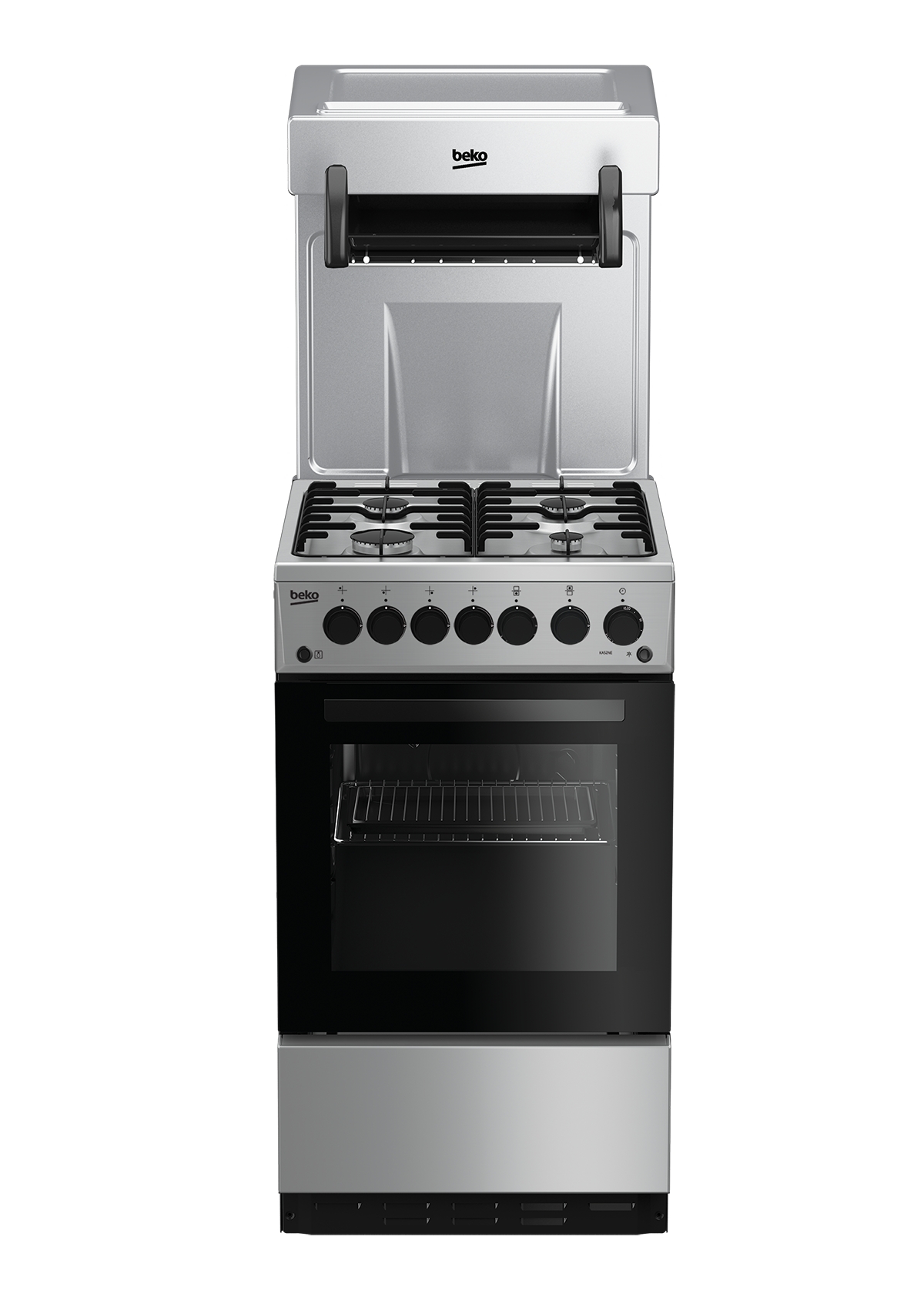Beko KA52NES 50cm Wide Gas Cooker with Eye Level Grill in Silver G Craggs Ltd