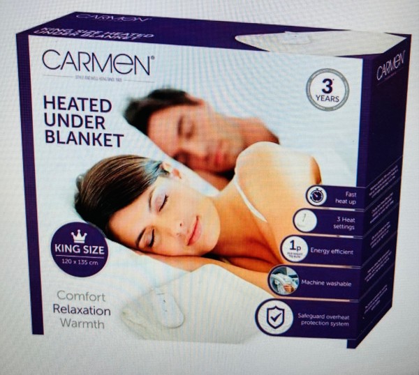 Carmen C81155 King Size Electric Heated Under Blanket 3 Heat Settings