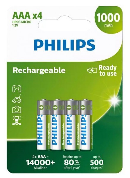 Philips AAA 4 Pack Rechargeable Batteries