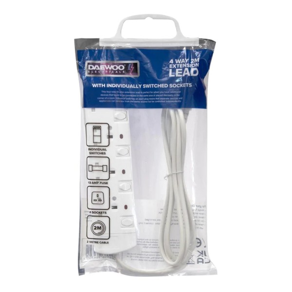 Daewoo EXT1055GE 4 Gang 13A 2 Metre Switched Extention Lead
