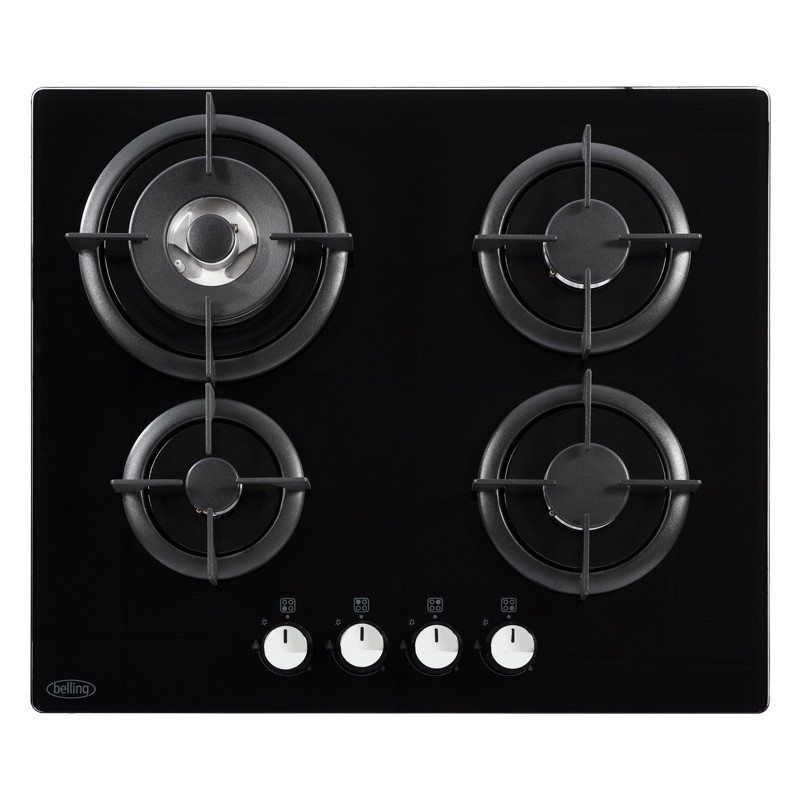 Belling GTC60C Black Gas on Glass 4 Burner Hob Gas Hobs Cooking