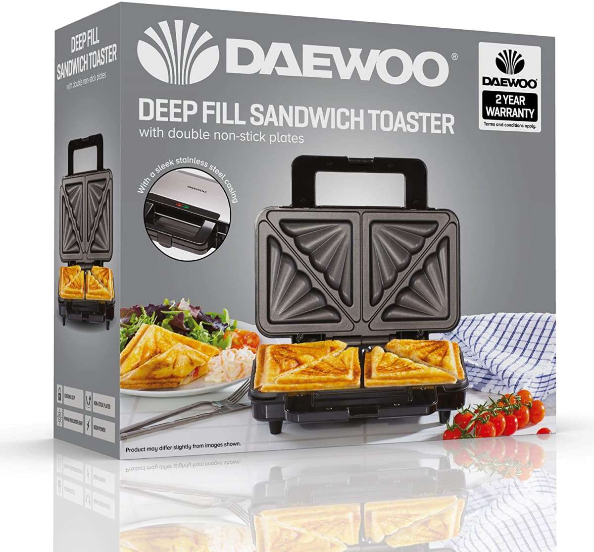 Daewoo SDA1389 Deep Fill Sandwich Maker 900W NonStick Plates G
