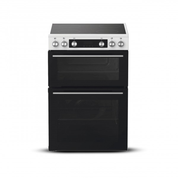 60cm Electric Double Oven Cooker With Ceramic Top In White
