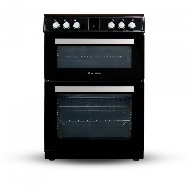 60cm Electric Double Oven Cooker With Induction Top In Black