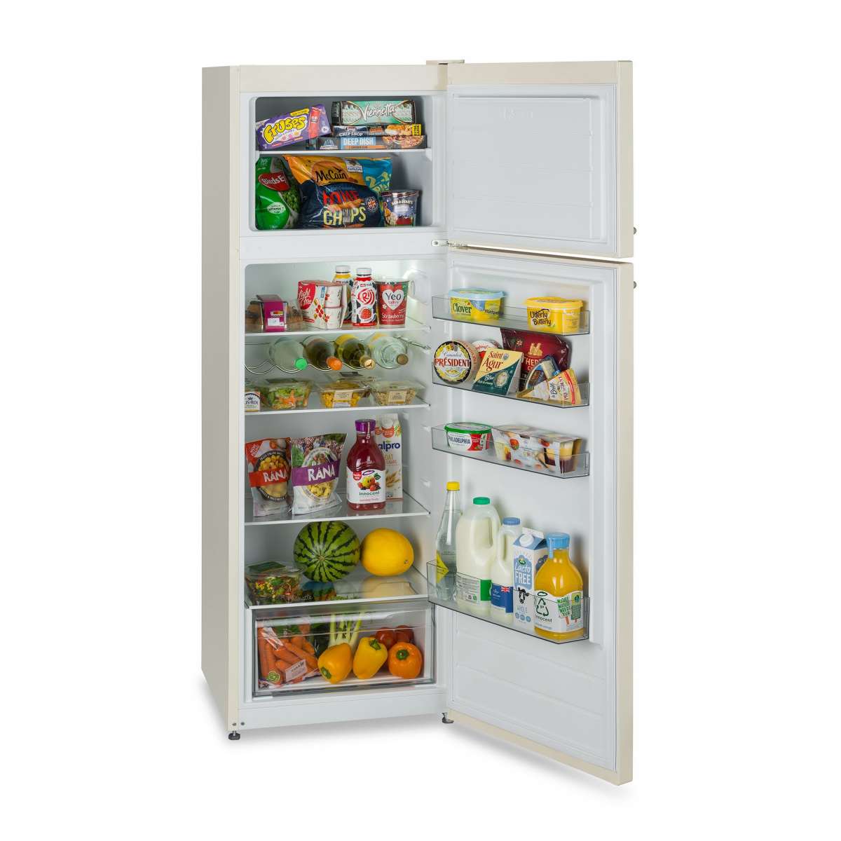 60cm Wide Top Mount Retro Fridge Freezer In Cream Freestanding Fridge