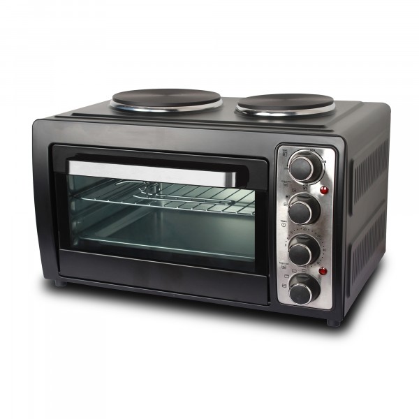 28ltr Table Top Oven With 2 Hotplates In Black