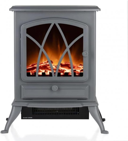 Stirling Electric Fire Stove Heater With LED Flame Effect In Grey