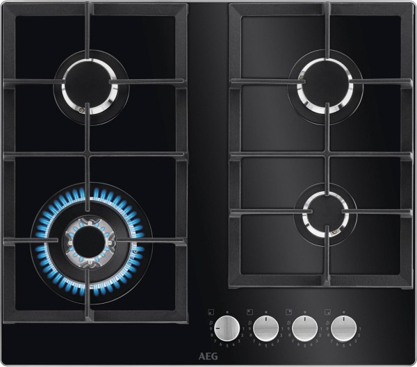 60cm Wide Gas On Glass 4 Burner Hob In Black