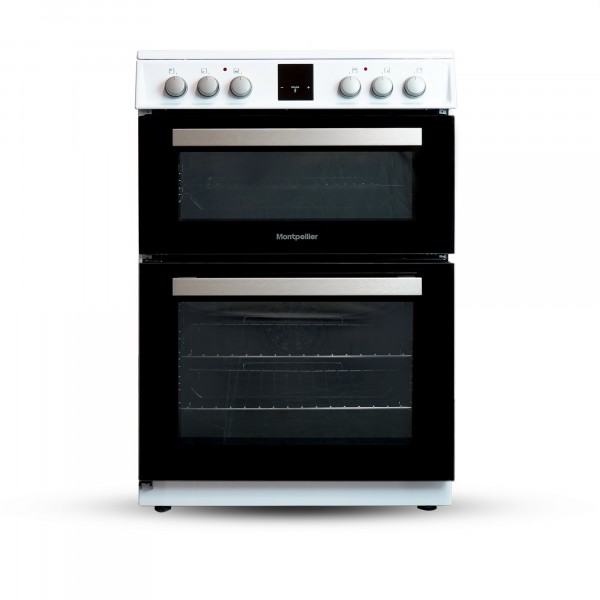 60cm Electric Double Oven Cooker With Induction Top In White