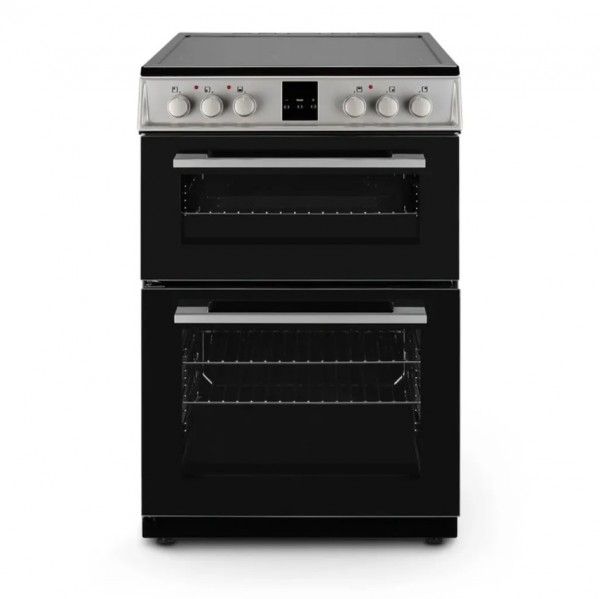 60cm Double Oven Electric Cooker With Induction Top In Silver