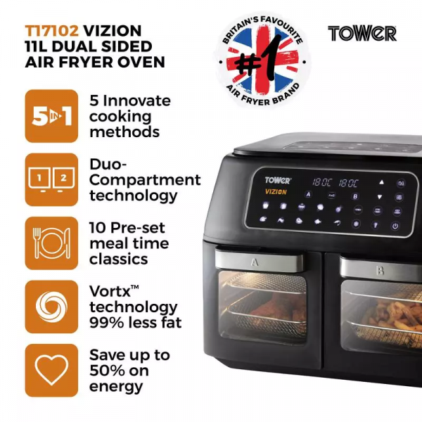 Tower T17102 Dual Zone Air Fryer Hockridge Appliance Centre