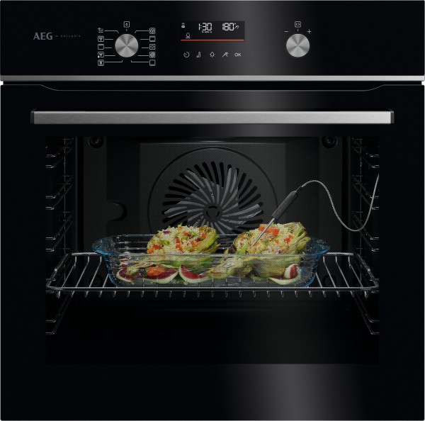 AEG GA5PB50FAB 59.5cm Built In Electric Single Oven Gloss Black with Steel Trim Launceston Cornwall Devon Callington Tavistock Liskeard Yelverton Camelford Wadebridge Okehampton Bude Holsworthy near me local cheap