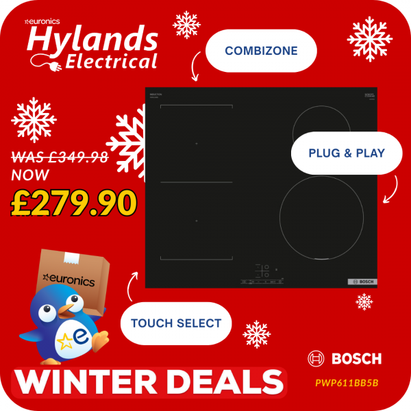 Bosch PWP611BB5B Series 4 60cm Frameless CombiZone Induction Hob 13A – BLACK