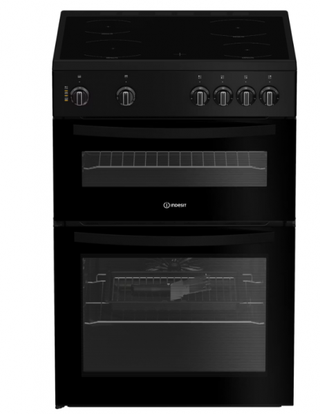 Indesit IDE6VMB 60cm Double Oven Electric Cooker in Black 4 Zone Ceramic Hob