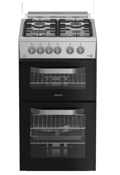 Hotpoint HDG5GCX 50cm Double Oven Gas Cooker with Glass Lid in Stainless Steel 59/29L